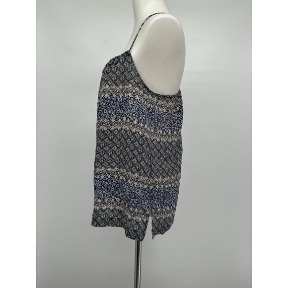 Madewell Silk Blouse Size 8 Silk Blue Spaghetti Moroccan Print Boho Festival - Picture 5 of 12